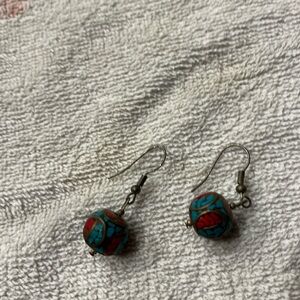 Wire earrings. Costume. Blue red shades